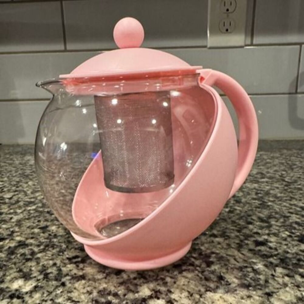 New Primula Half Moon Teapot 40 Oz Pink Protective Cover Borosilicate Glass